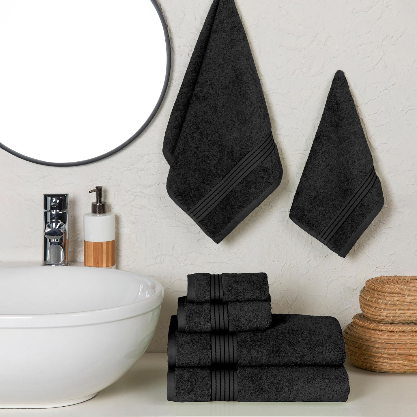 Elegant Comfort Premium Cotton 6-Piece Towel Set, Includes 2 Washcloths, 2 Hand Towels and 2 Bath Towels, 100% Turkish Cotton