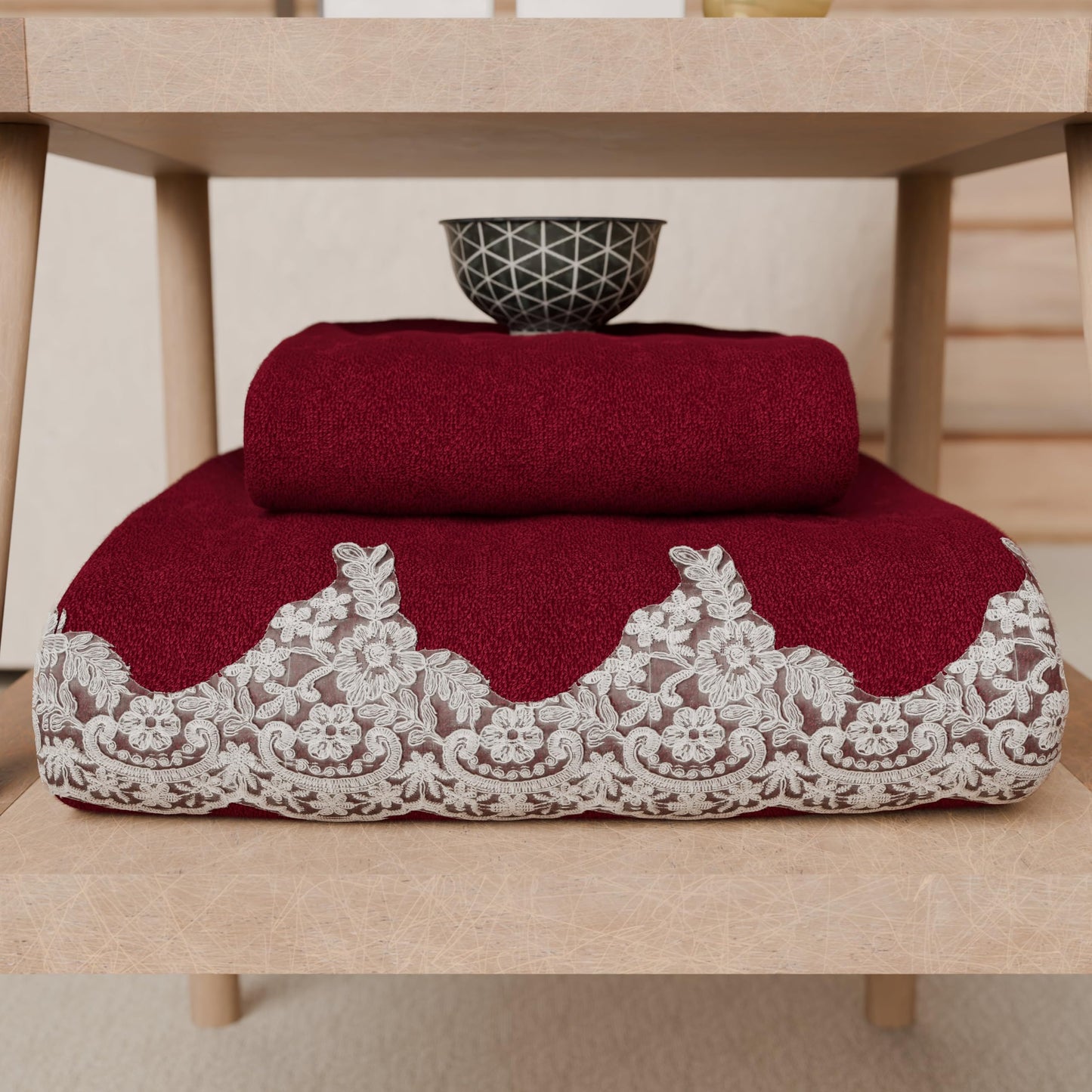 PETTI Artigiani Italiani - 100% Cotton Terry Bath Towels, 1+1 Towel Set, 2 Pieces, 1 Face Towel and 1 Hand Towel, Burgundy