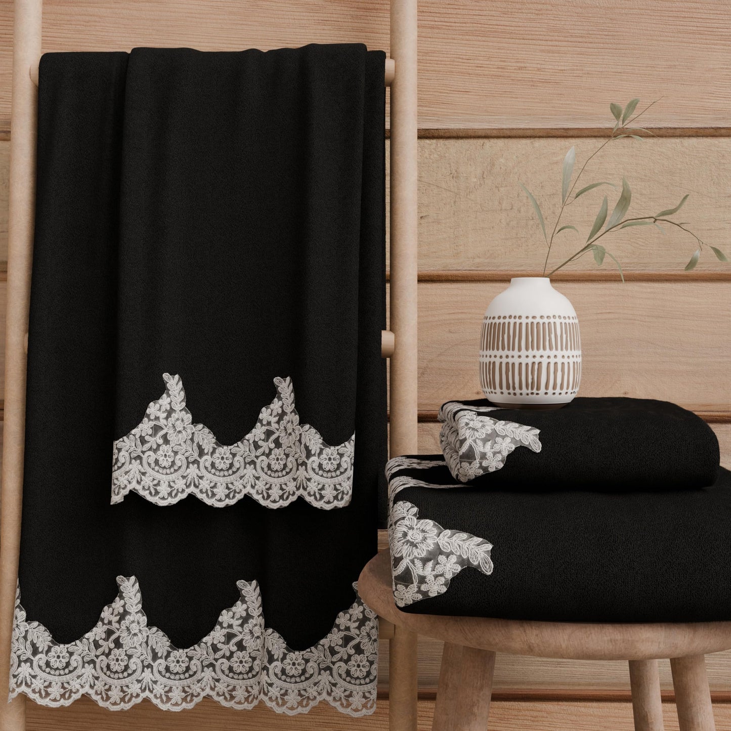 PETTI Artigiani Italiani - 100% Cotton Terry Bath Towels, 1+1 Towel Set, 2 Pieces, 1 Face Towel and 1 Hand Towel, Black