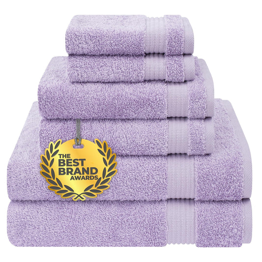 Cotton Paradise 6 Piece Towel Set, 100% Turkish Cotton Soft Absorbent Towels for Bathroom, 2 Bath Towels 2 Hand Towels 2 Washcloths, Lilac Towel Set