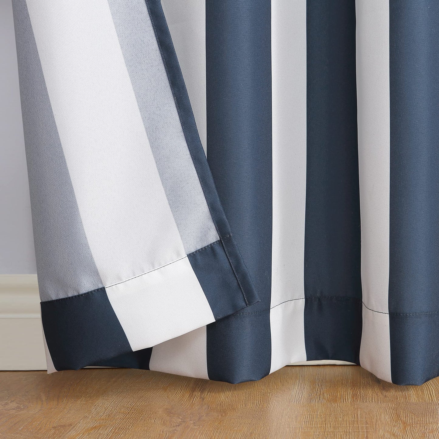 Sun Zero Valencia 2-Pack Cabana Stripe Indoor/Outdoor UV Protectant Energy Efficient Grommet Curtain Panel Pair, 54" x 84", Indigo