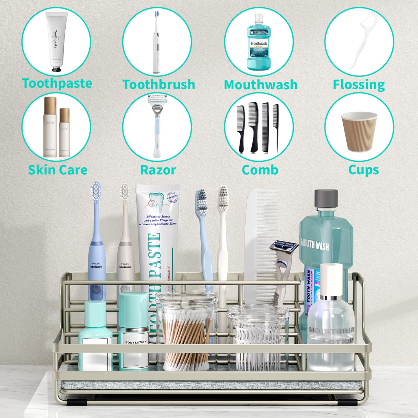 HapiRm Toothbrush and Toothpaste Holder with Instant Drying Stone, 5 Slots