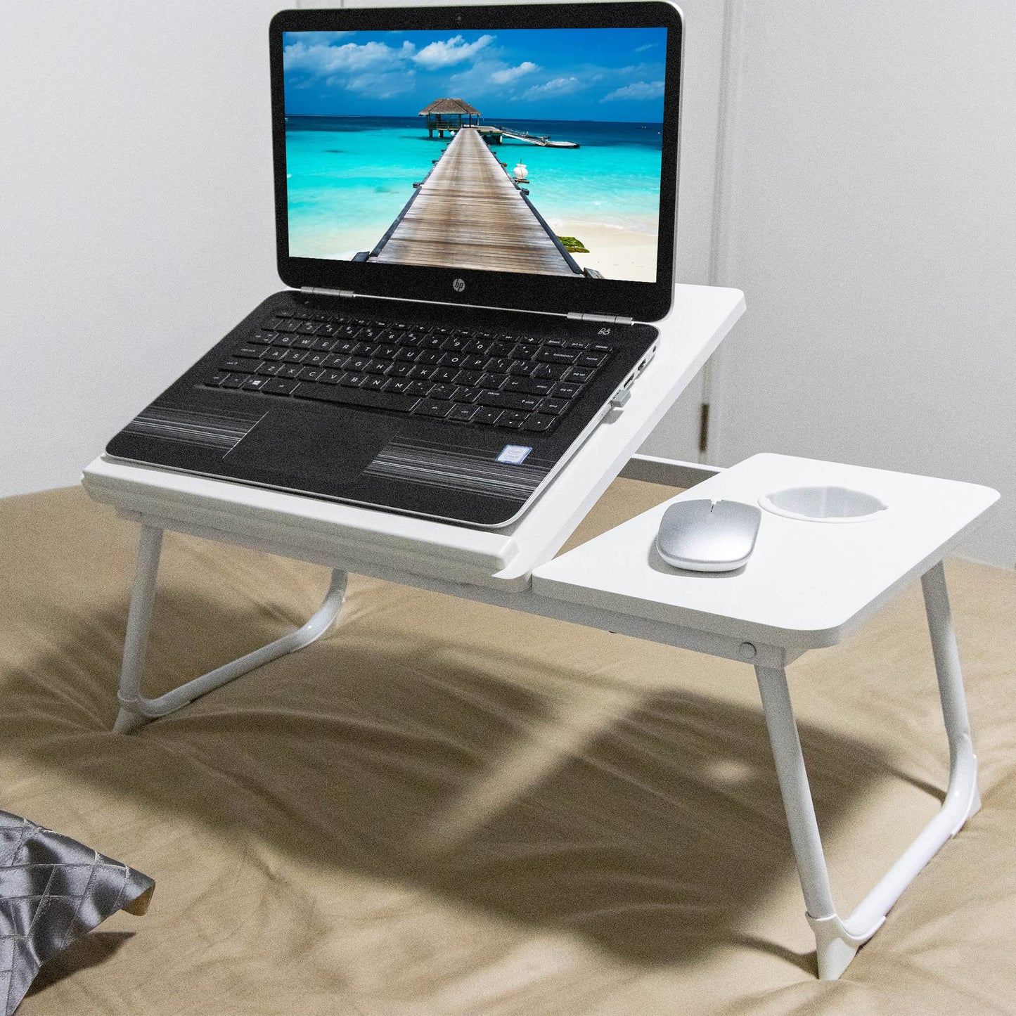 Laptop Desk, Laptop Bed Table with Foldable Legs & Cup Slot, Reading Holder Notebook Stand Breakfast Bed Tray Book Holder for Sofa, Bed, Terrace