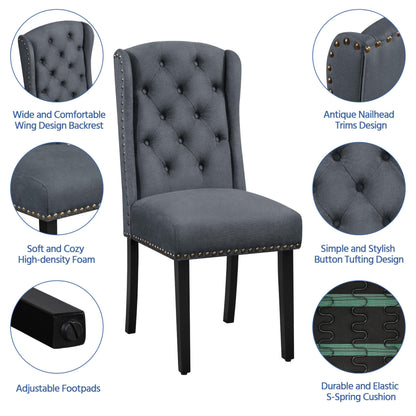 Yaheetech Classic Dining Room Chairs Set of 2 with Wooden Legs, Deep Grey
