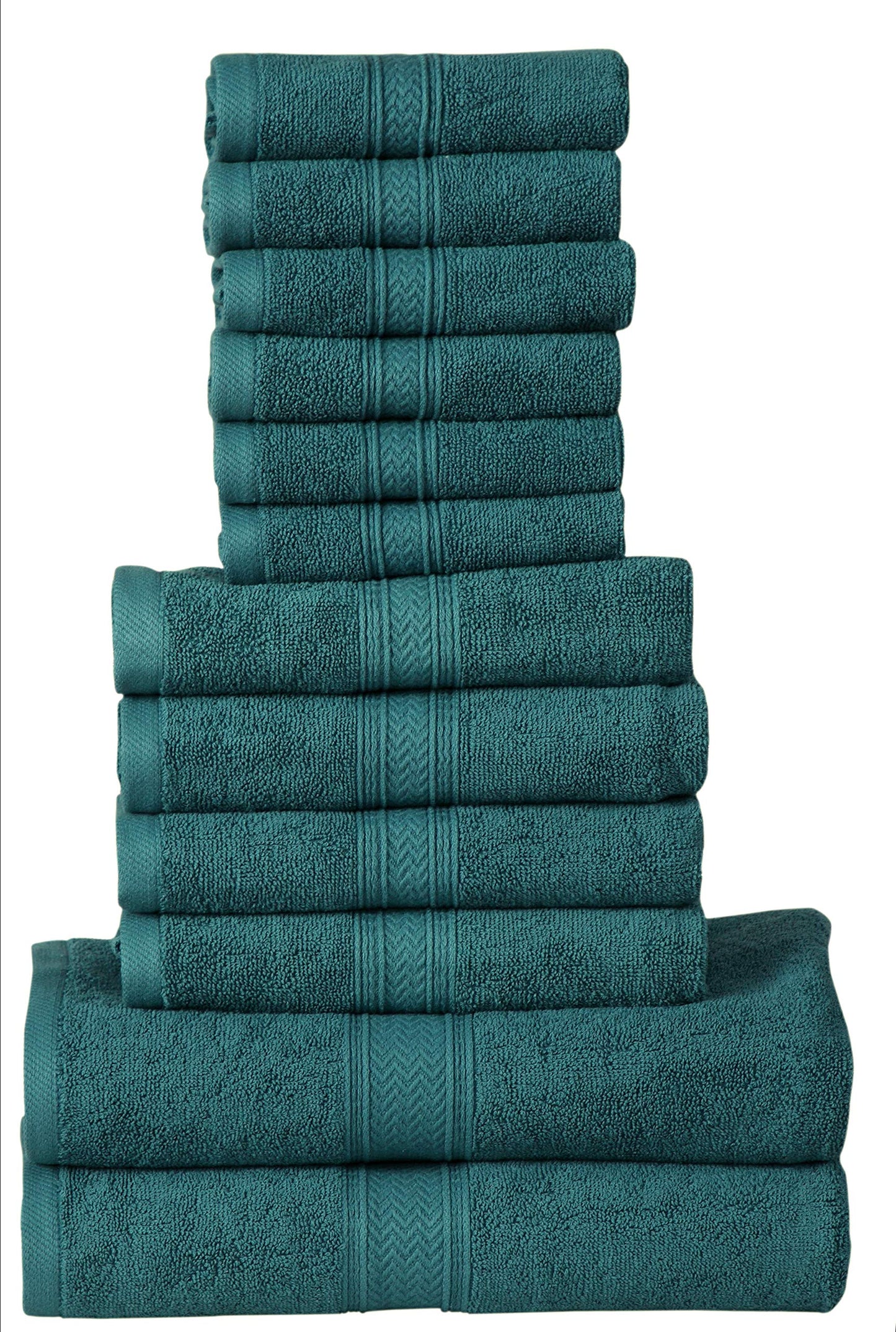 Hillfair 12-Piece 600 GSM Cotton Bath Towel Set - Hotel Spa Towels: 2 Bath, 4 Hand, 6 Washcloths - Absorbent, Super Soft - Teal