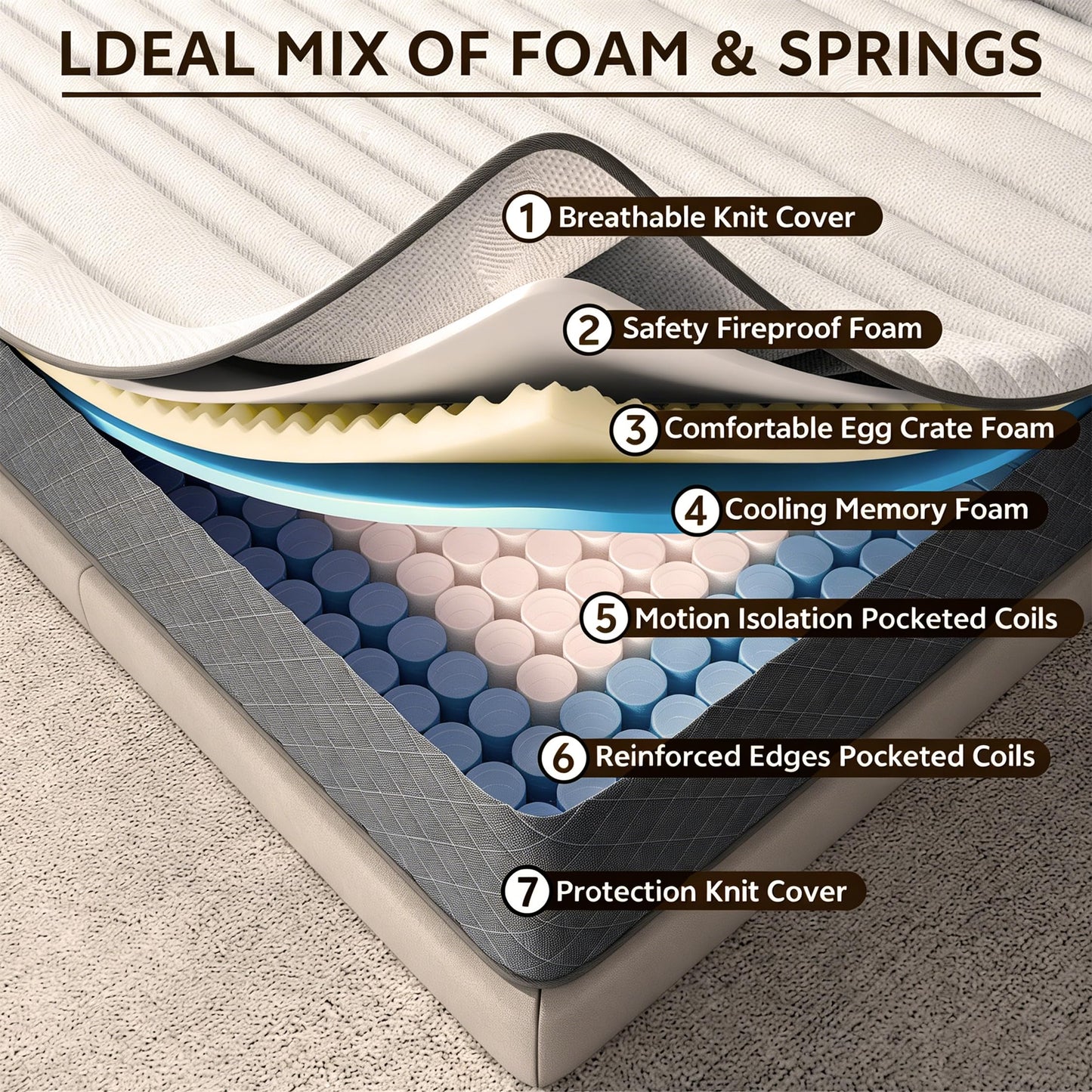 MOLPHIT 12 Inch Small Double Mattresses Medium Firm, OEKO-TEX Certified Hybrid Bed Mattresses