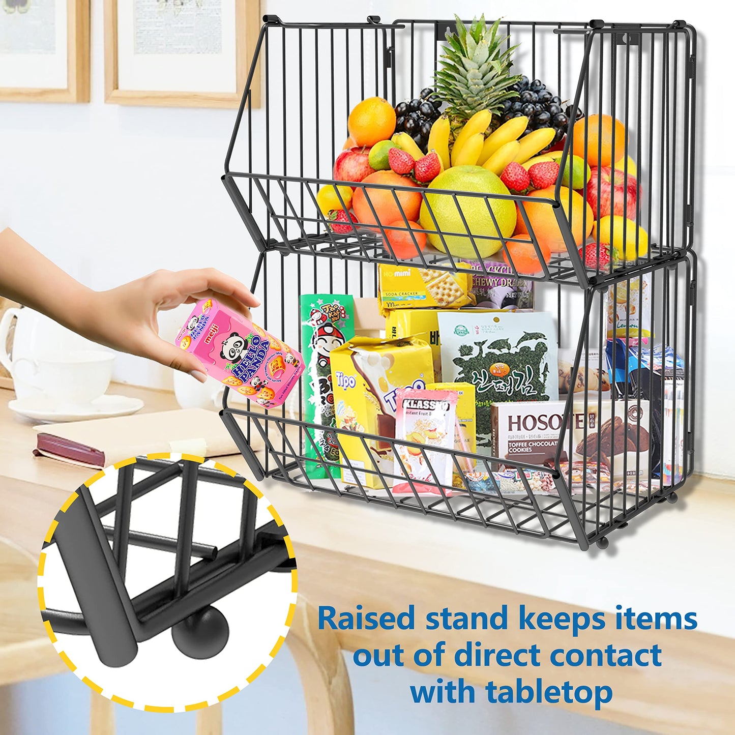 Stackable Metal Wire Storage Basket, Large Organizer Storage Baskets, Multipurpose Organizer Bins for Organizing Kitchen, Pantry, Freezer