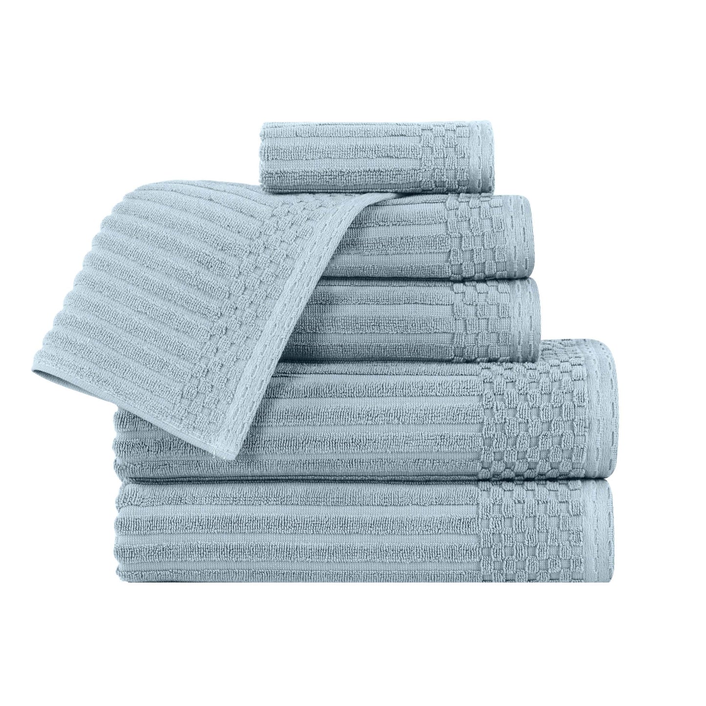 Superior Cotton 6-Piece Solid and Ribbed Towel Set, Face Towels 13” x 13”, Hand Towels 16” x 28”, Bath Towels 27” x 54”, Slate Blue