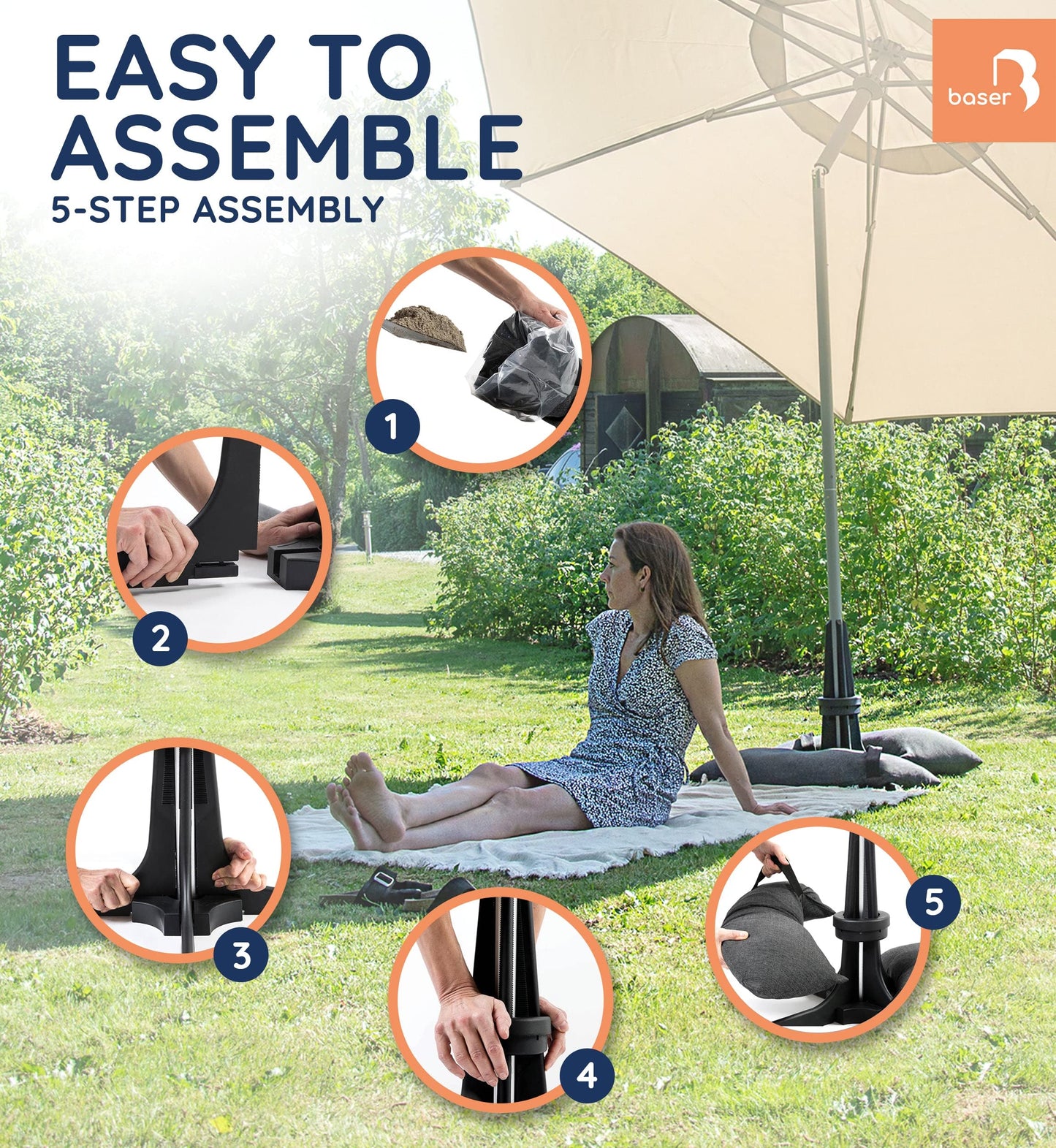 Baser Parasol Base with fillable Sandbag weights 40 KG, up to 3.3 M Parasol, Made of Recycled Materials in Denmark