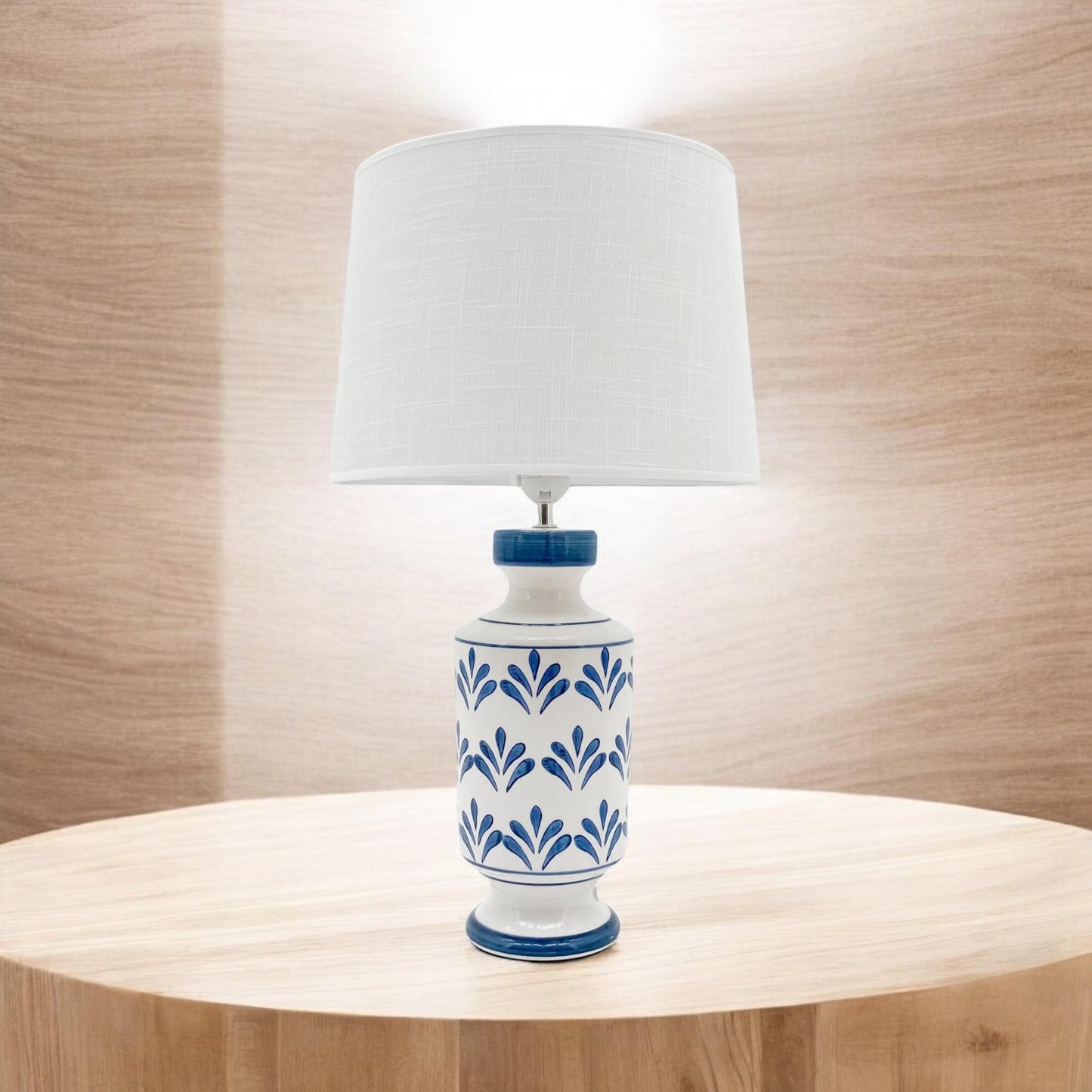 Elegant and Traditional Floral Ceramic Table Lamp – Oriental-Inspired Design with Drum Shade, Energy-Efficient 240V Lighting for Bedrooms, Living Rooms, Studies, or Dining Areas Décor (58cm)