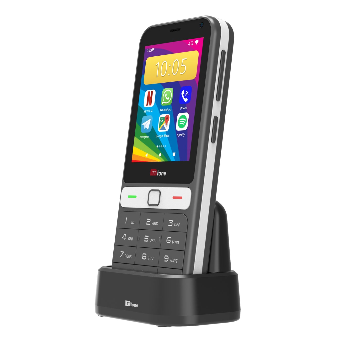 TTfone TT280  Simple 4G Dual SIM Bar Phone with Android, 2.8" Touchscreen, Keypad, 2MP Camera, USB-C - Easy to Use Unlocked Mobile (with Dock Charger)