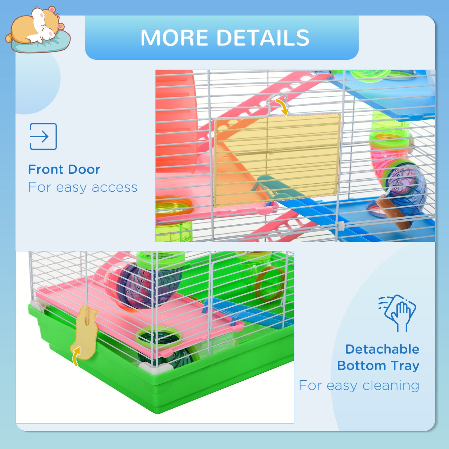 5 Tier Hamster Cage Carrier Habitat Small Animal House w/ Exercise Wheels Tunnel
