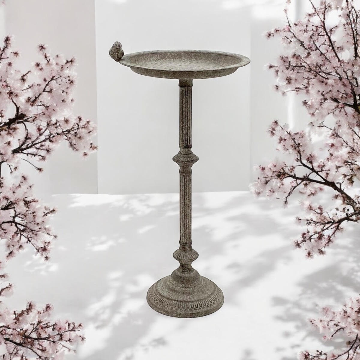 Antique Iron Metal Feeder Birdbath with Hand-Finished Distressed Design - Stylish Outdoor Décor for Bird Lovers with Standalone Garden Ornament and Feeder Bowl & Stand (Stand Design - 65cm)