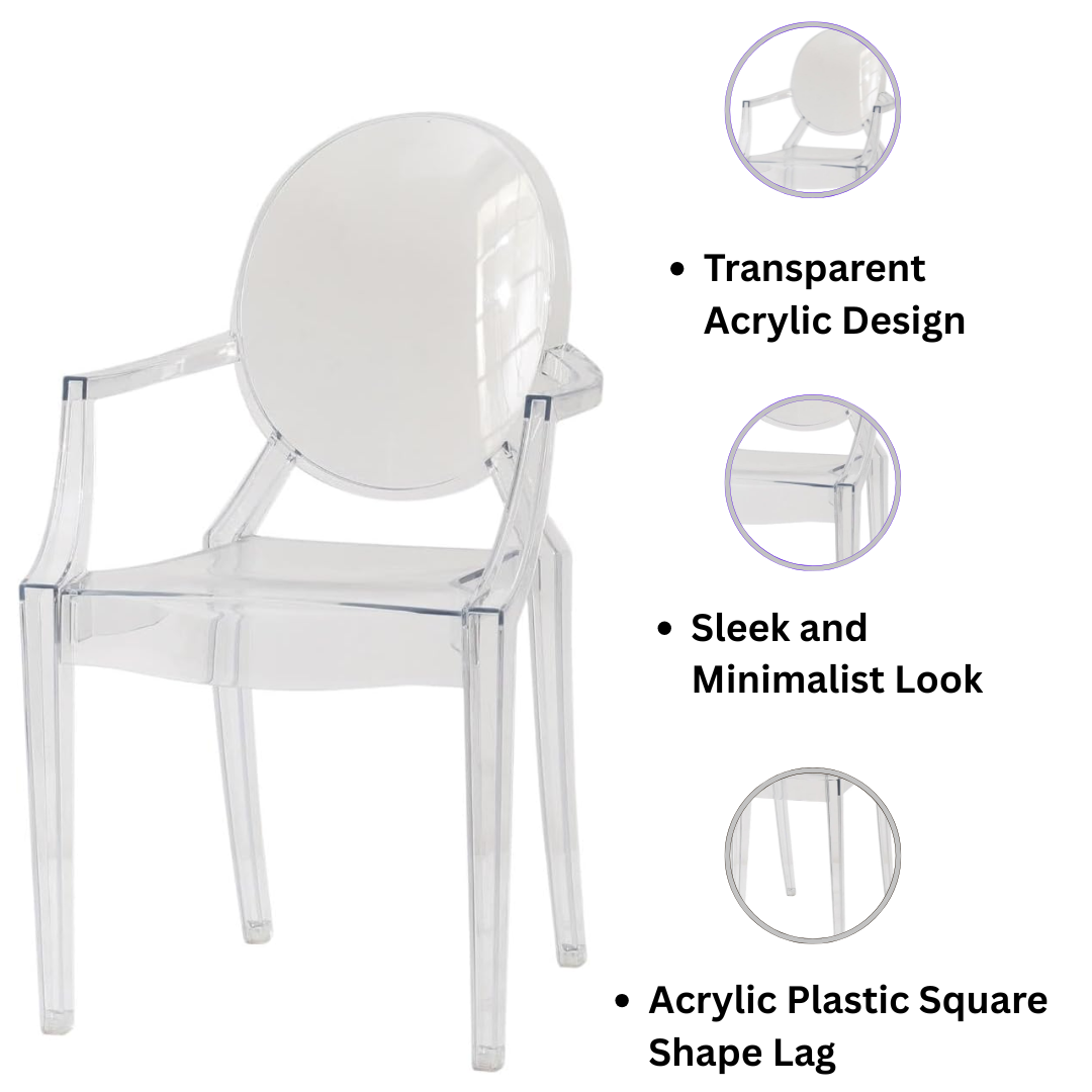 AcaciaHome Contemporary and Modern Ghost Clear Plastic Chair Armchair – Sleek Minimalist Appeal, Transparent Design with Integrated Armrests for Dining Rooms, Living Areas, and Offices
