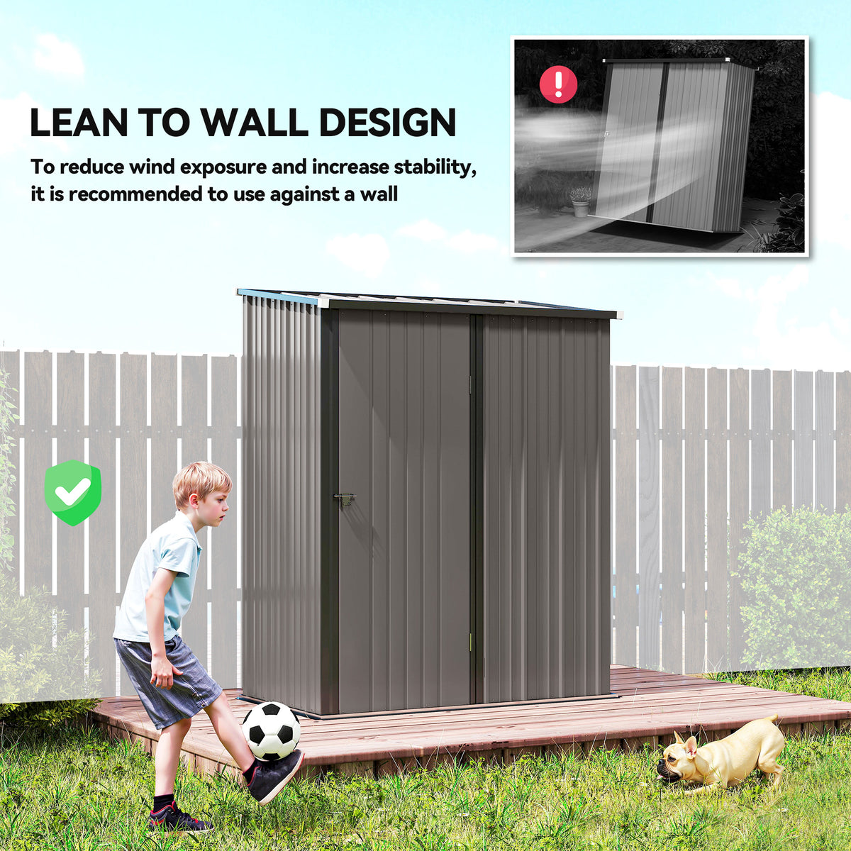 Outsunny 5.3 x 3.1ft Corrugated Steel Garden Shed - Light Grey