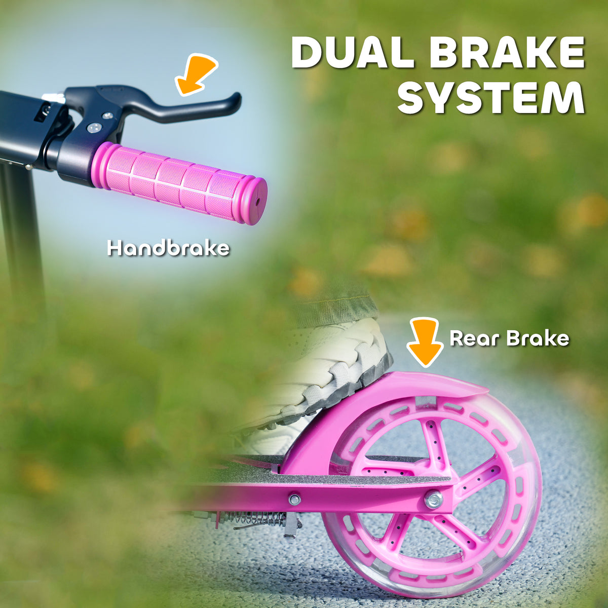 AIYAPLAY Scooter for Kids Aged 3-8 Years, with Adjustable Handle, Two Light Up Wheels, Handbrake, Rear Brake, Pink