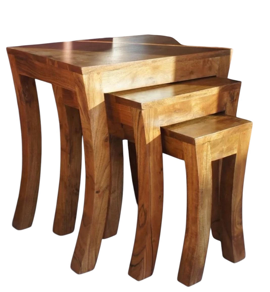 AcaciaHome Durable and Stylish 45CM Set of 3 Nesting Tables - Compact, Sturdy, and Elegant Wood Design for Space-Saving Solutions - Perfect for Living Rooms, Bedrooms, and Offices (50CM)