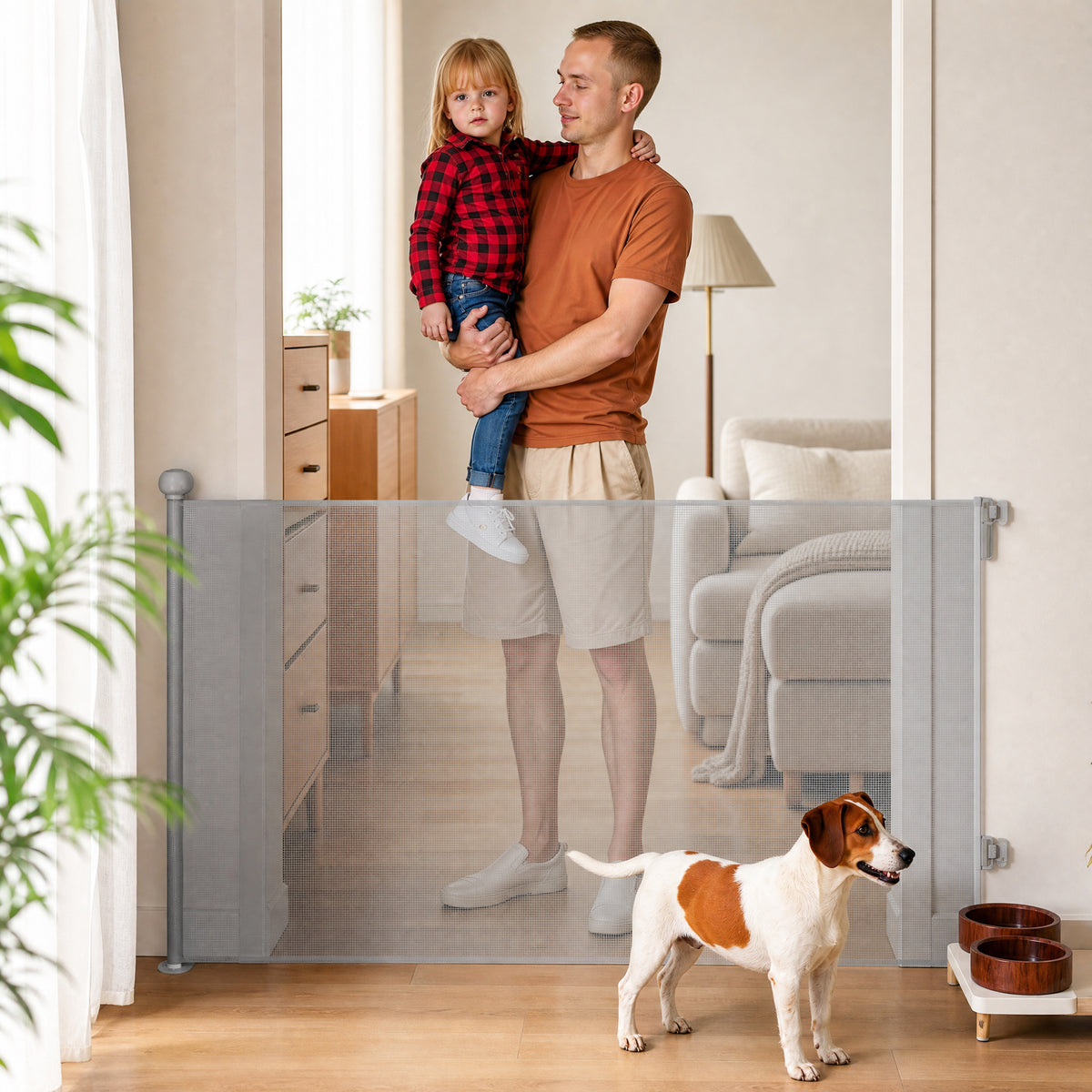 PawHut Retractable Stair Gate Extends Up to 140 cm Wide, Dog Gate for Doorways, Stairways, Hallways, Grey