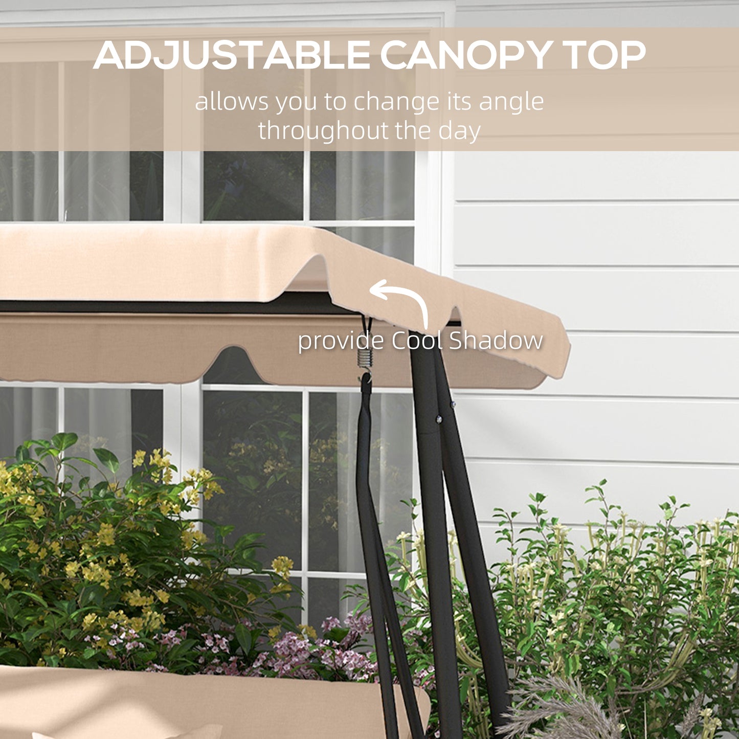 Outsunny 2-in-1 Garden Swing Seat Bed, 3 Seater Convertible Swing Chair Bench with Tilting Canopy, Cushioned Seat and 2 Pillows