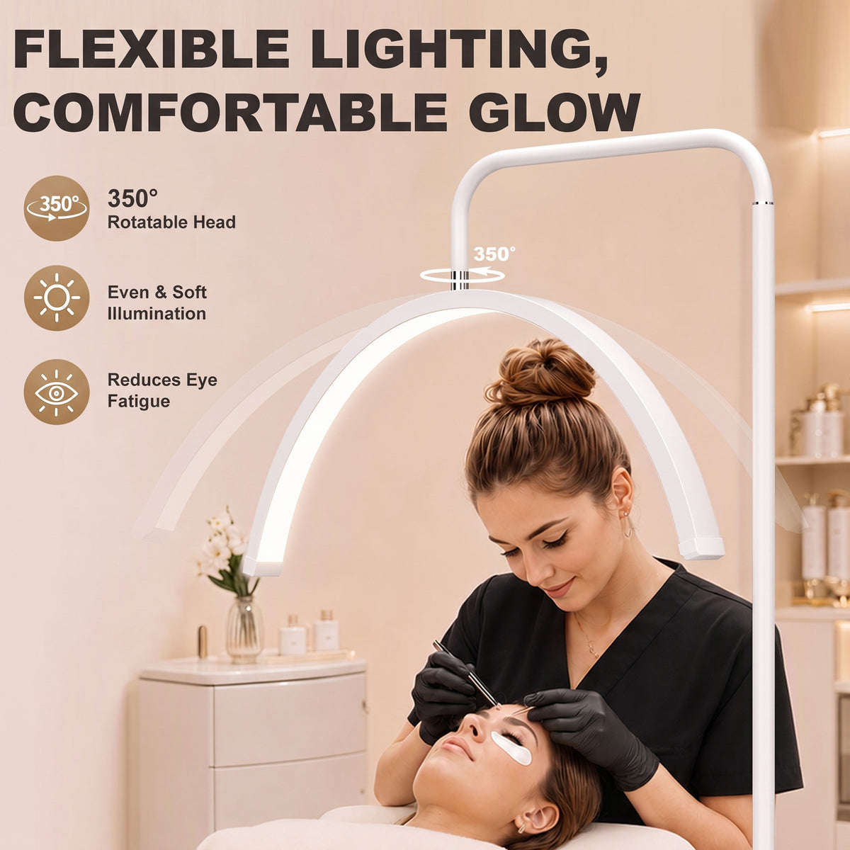 HOMCOM Half Moon Lash Light, 350° Rotatable Head, 7 Colours, Dimmable Beauty Floor Lamp, White