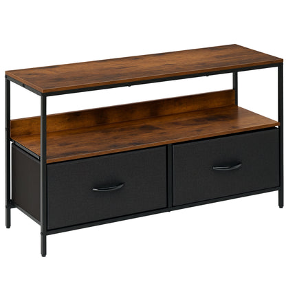 HOMCOM TV Stand Cabinet with 2 Foldable Drawers - Rustic Brown