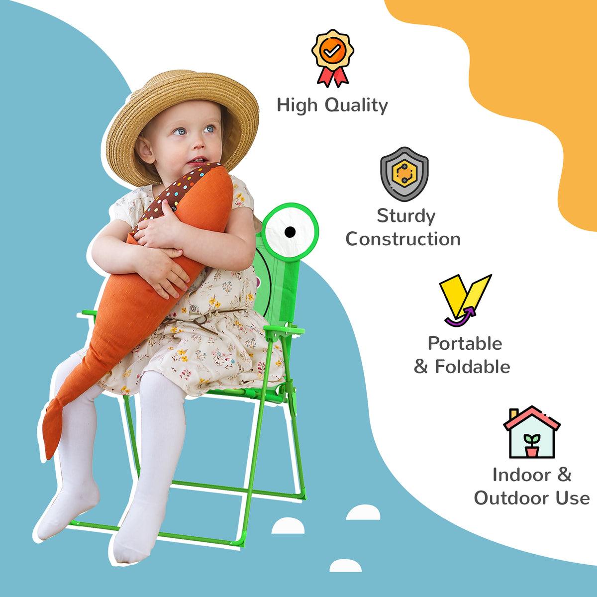 Outsunny Kids Folding Picnic Table Chair Set w/ Parasol, Green