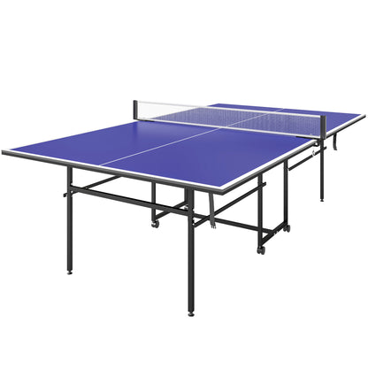 SPORTNOW 9FT Folding Table Tennis Table with Four Wheels, for Indoor Use, Blue