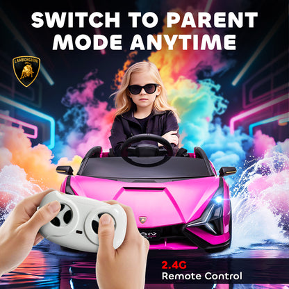 HOMCOM Lamborghini Sian Licensed Electric Car for Kids, 12V Kids Electric Ride on Car with Dual Motors, Remote Control, Pink