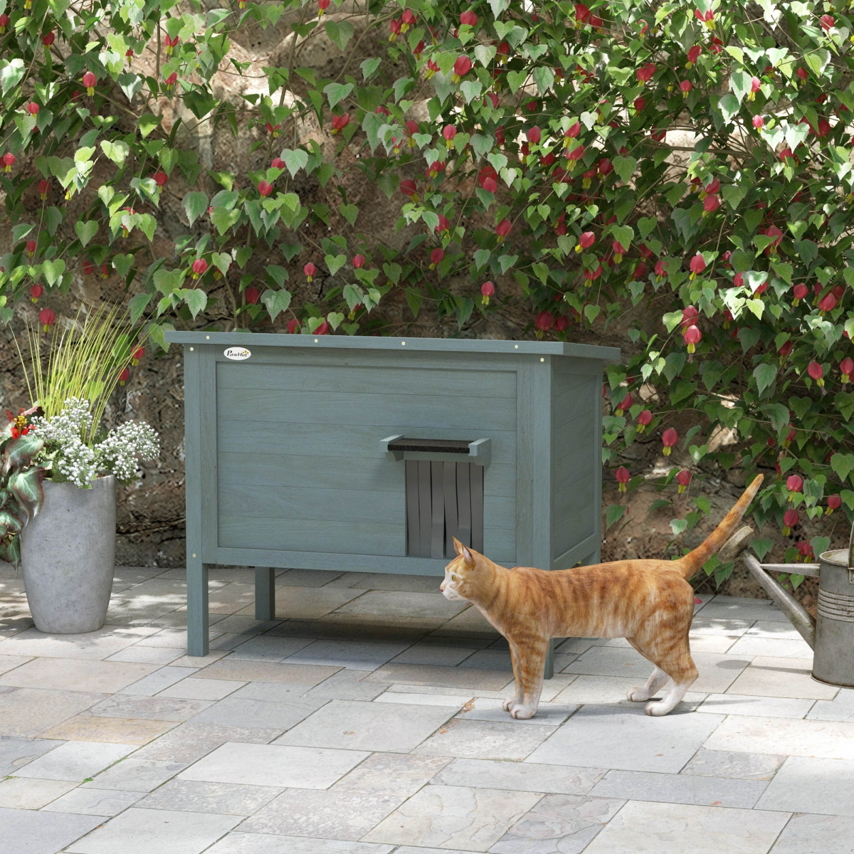 PawHut Outdoor Feral Cat House Insulated w/ Openable Roof - Charcoal Grey