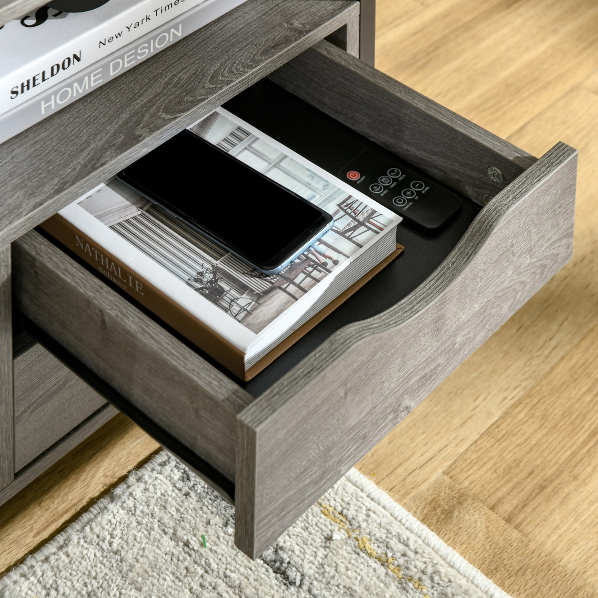 HOMCOM End Table Bedside Desk Slim Storage Cabinet with Shelf Grey