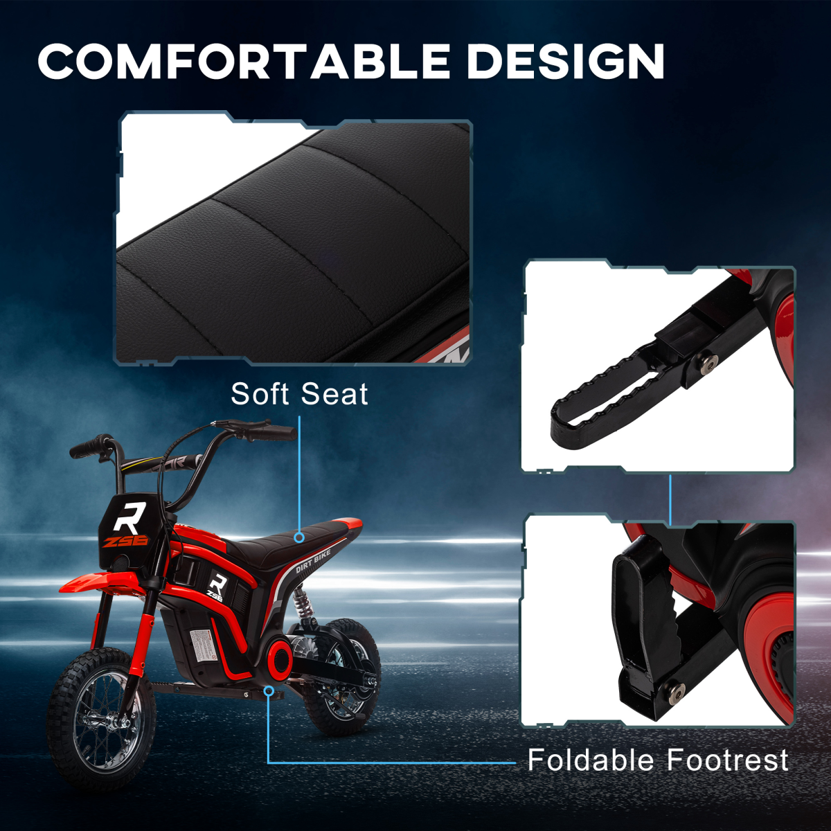 HOMCOM 24V Kids Electric Motorbike with Twist Grip Throttle, Music, Horn - Red