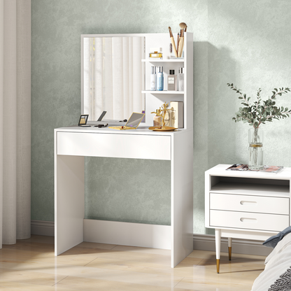 HOMCOM Dressing Table with Mirror and Storage, Modern Vanity Desk, White