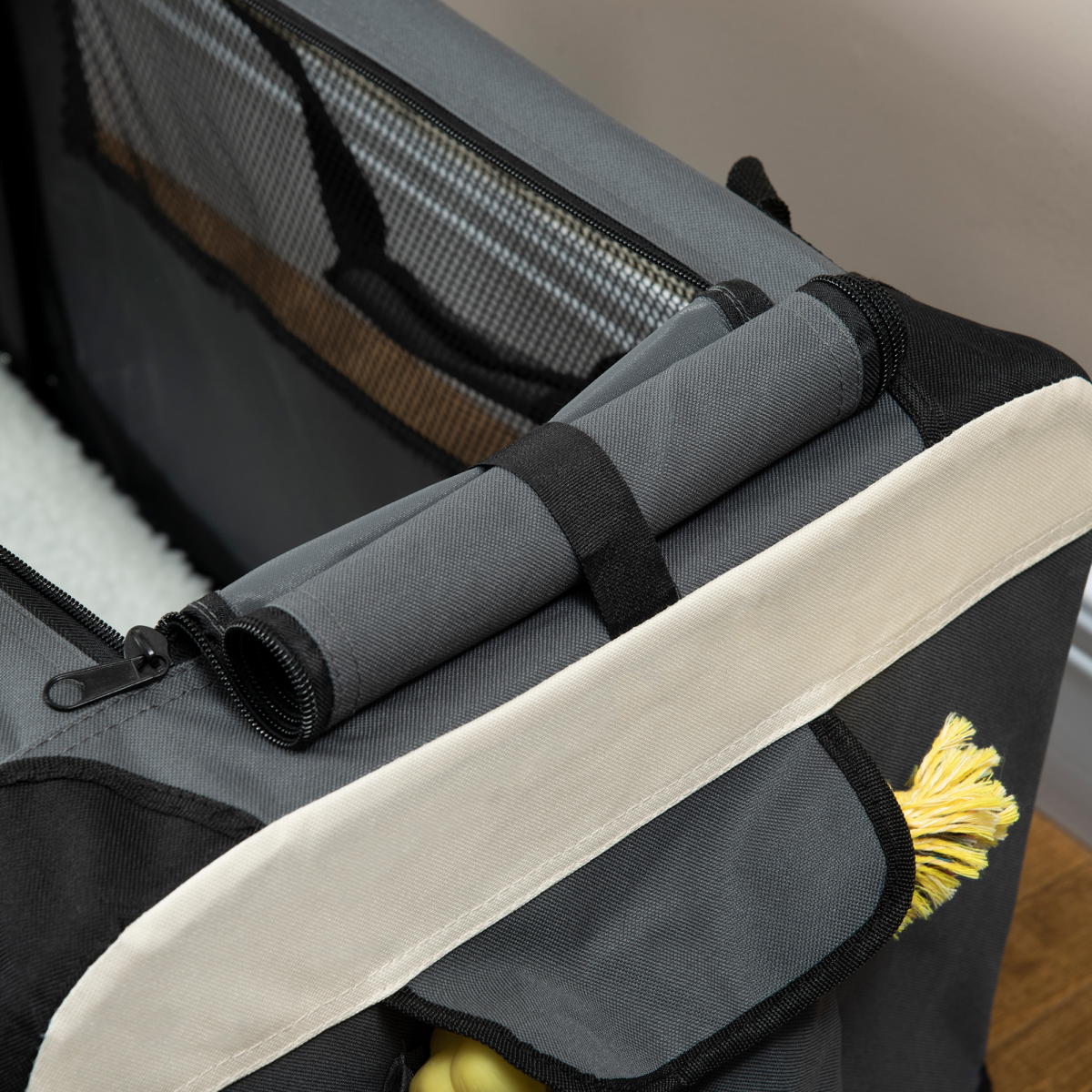 60cm Foldable Pet Carrier w/ Cushion, for Mini Dogs and Cats - Grey Pawhut