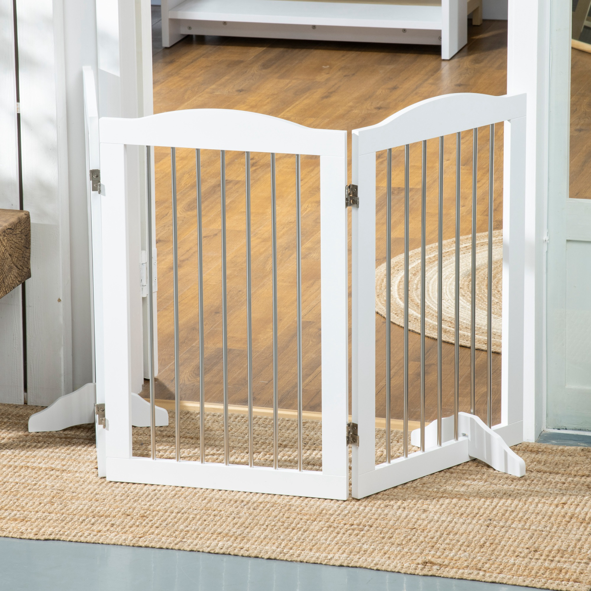 Foldable Dog Gate for Doorways, Stairs, Halls - White
