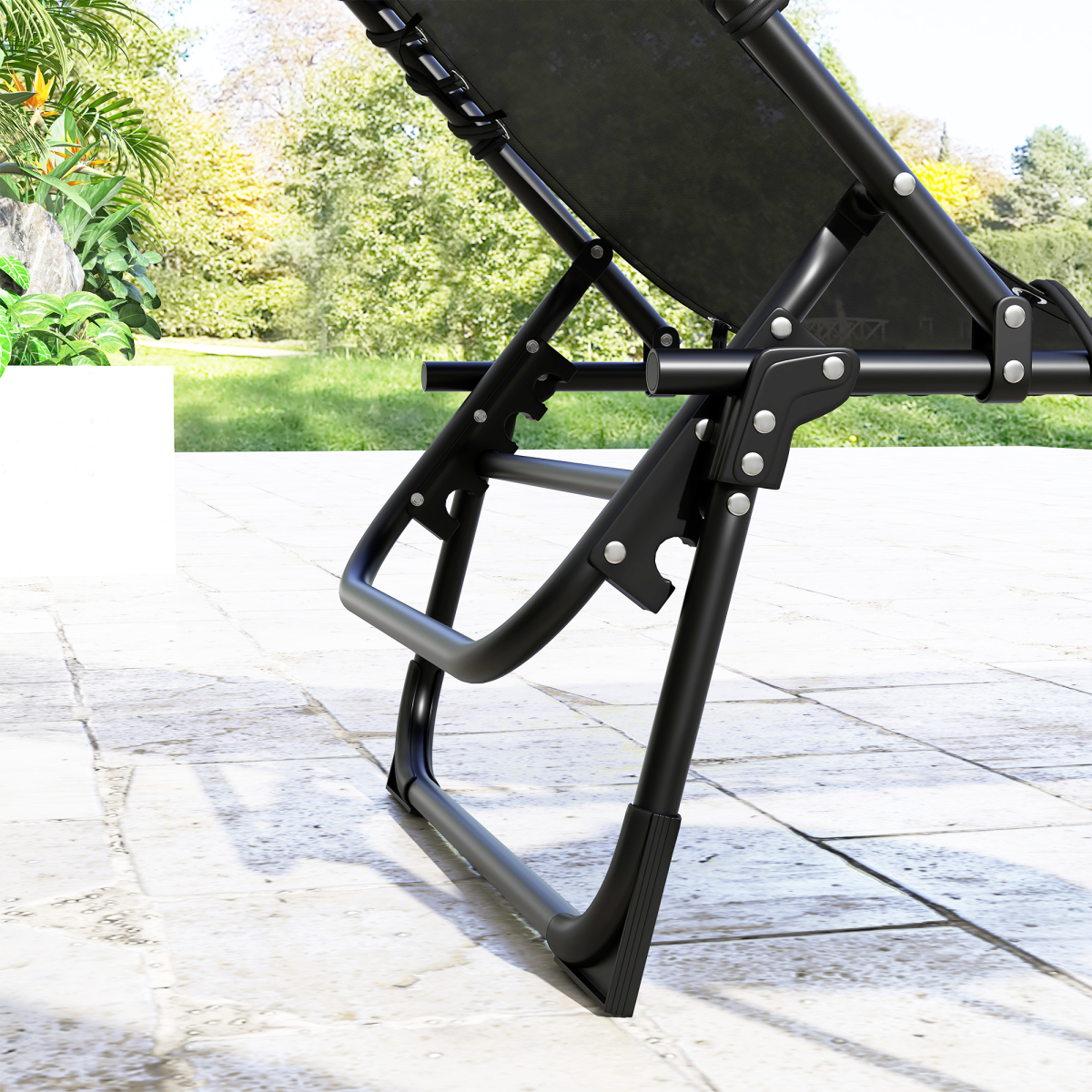 Outsunny 2 Pcs Folding Beach Chair Chaise Lounge 4 Adjustable Positions, Black
