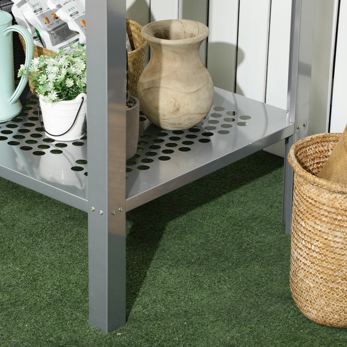 Outsunny 2-Tier Plant Stand Storage Organizer Steel Display Shelf for Patio