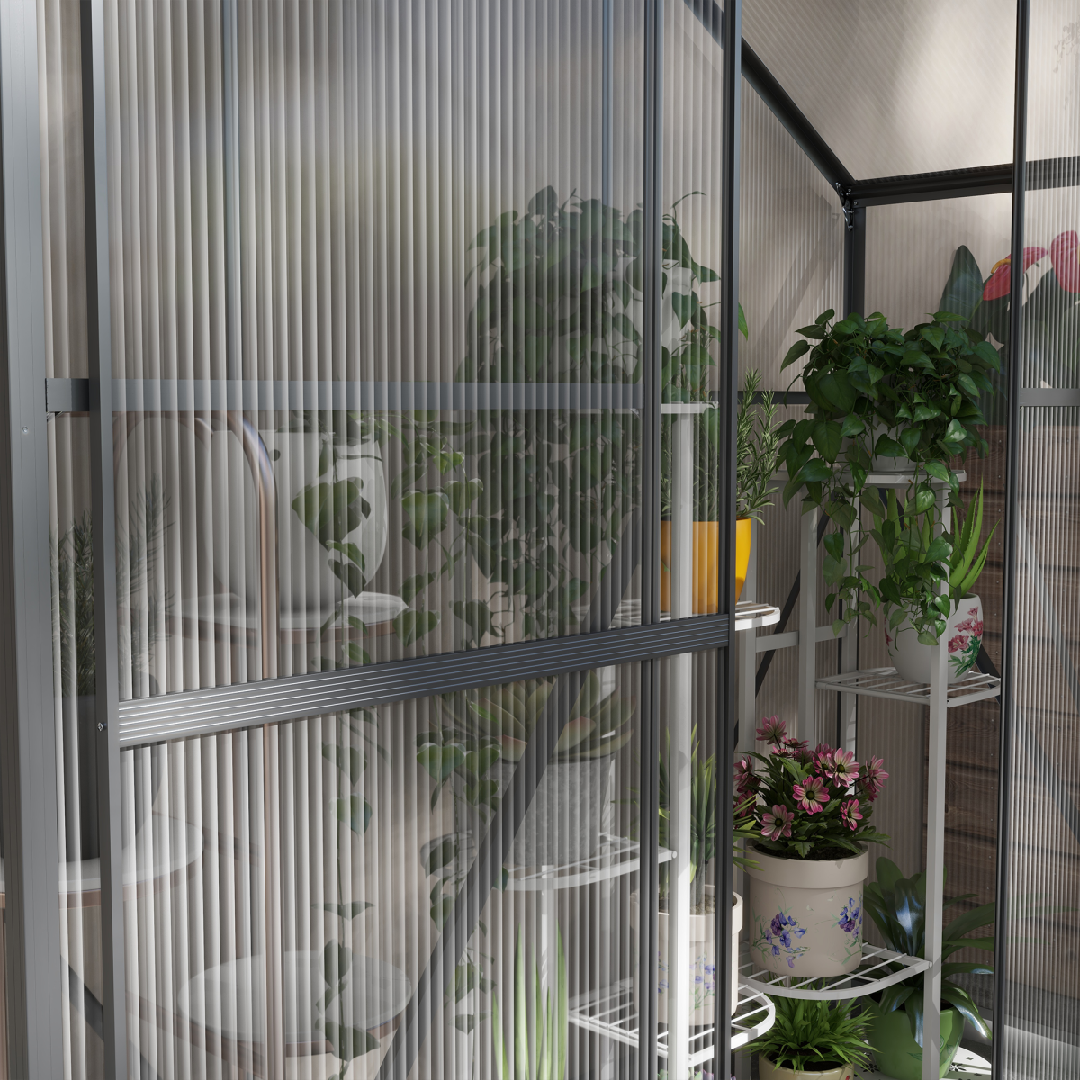 Outsunny 6 x 2.5ft Polycarbonate Greenhouse Aluminium Green House, Dark Grey