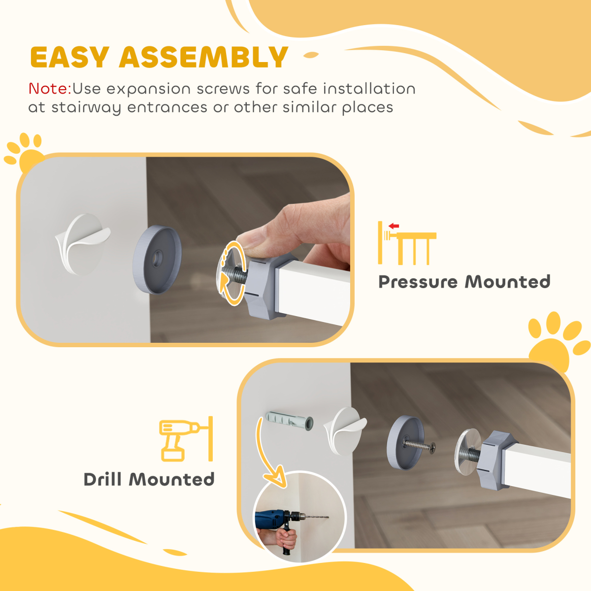 Pressure Fit Safety Gate w/ Auto Closing Door, Double Locking, 74-100cm Openings