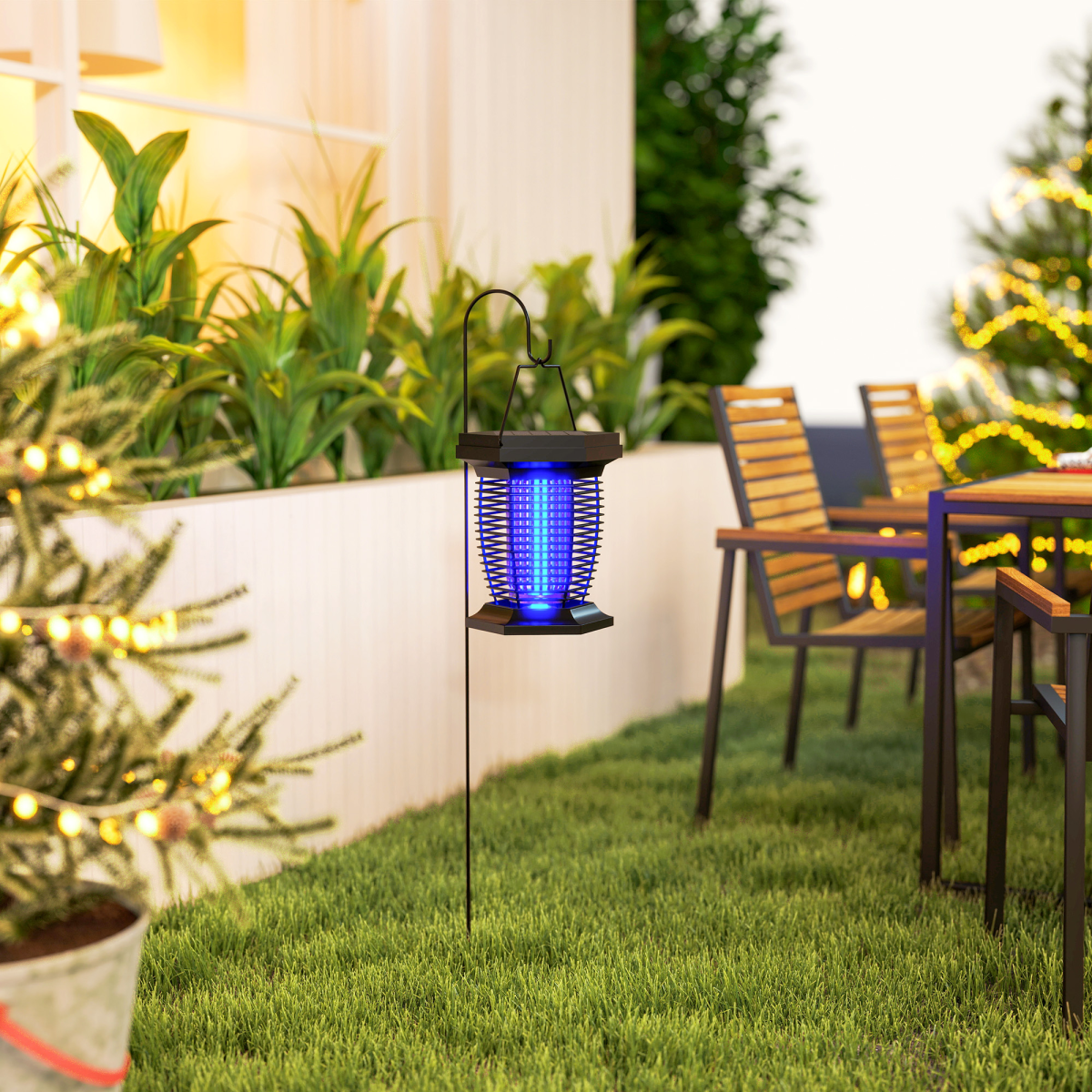 Outsunny 2-in-1 Electric Fly Zapper with UVA Light, Hanging Garden Lantern
