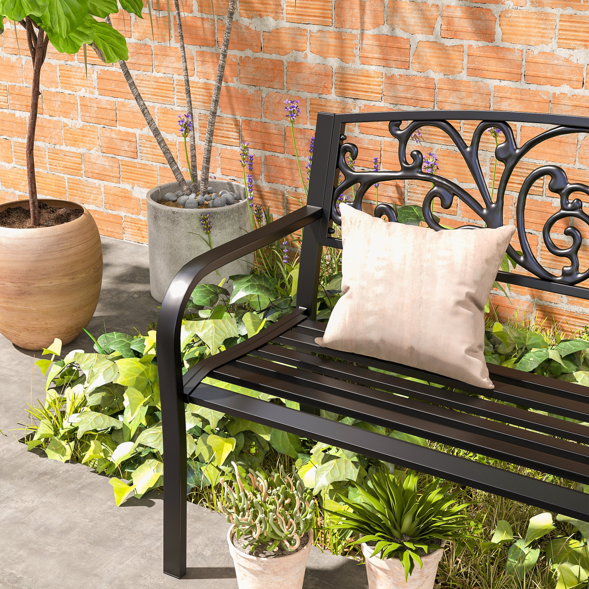 2-Seater Garden Bench, Steel-Black
