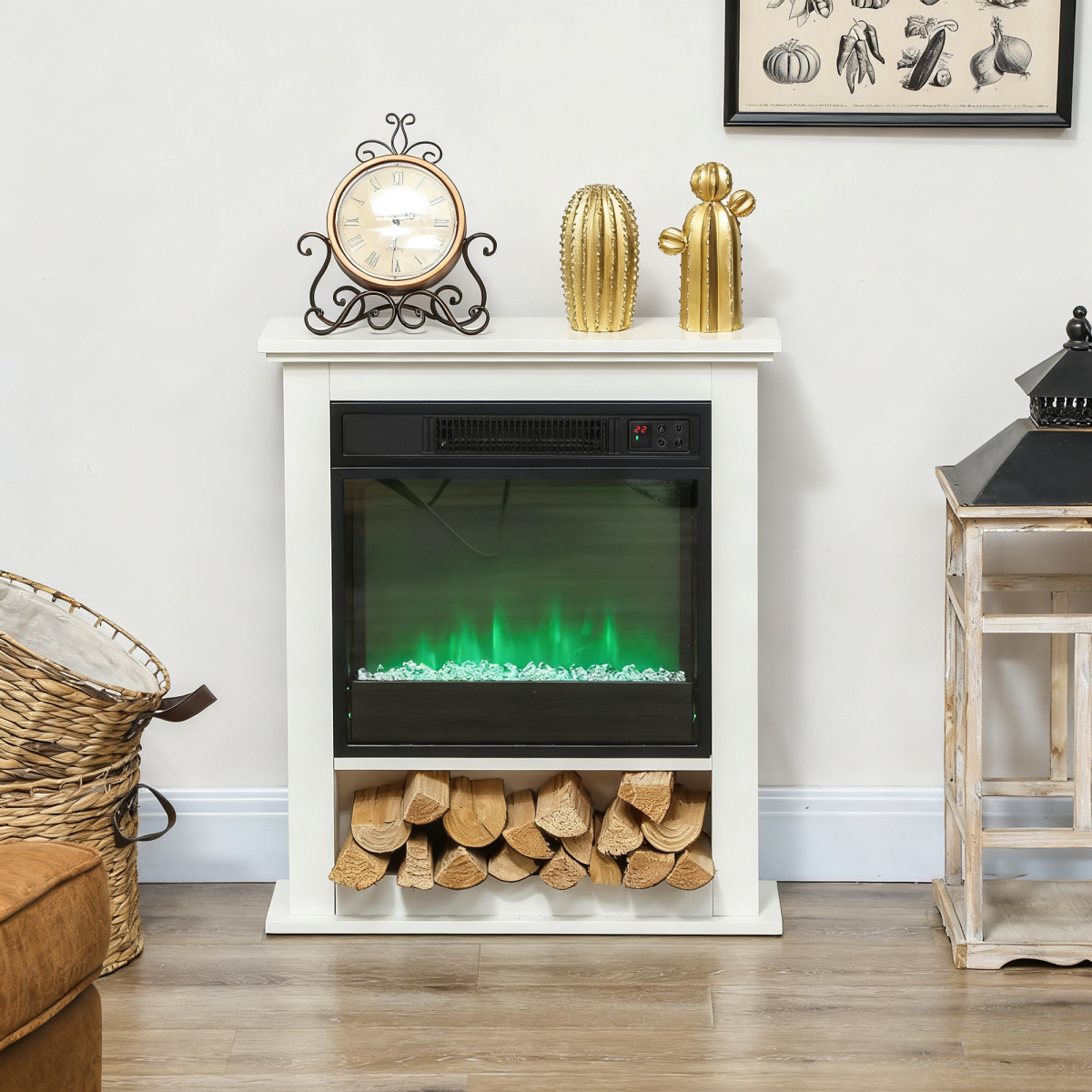 HOMCOM 1800W White Electric Fire Reach up to 30㎡ Space