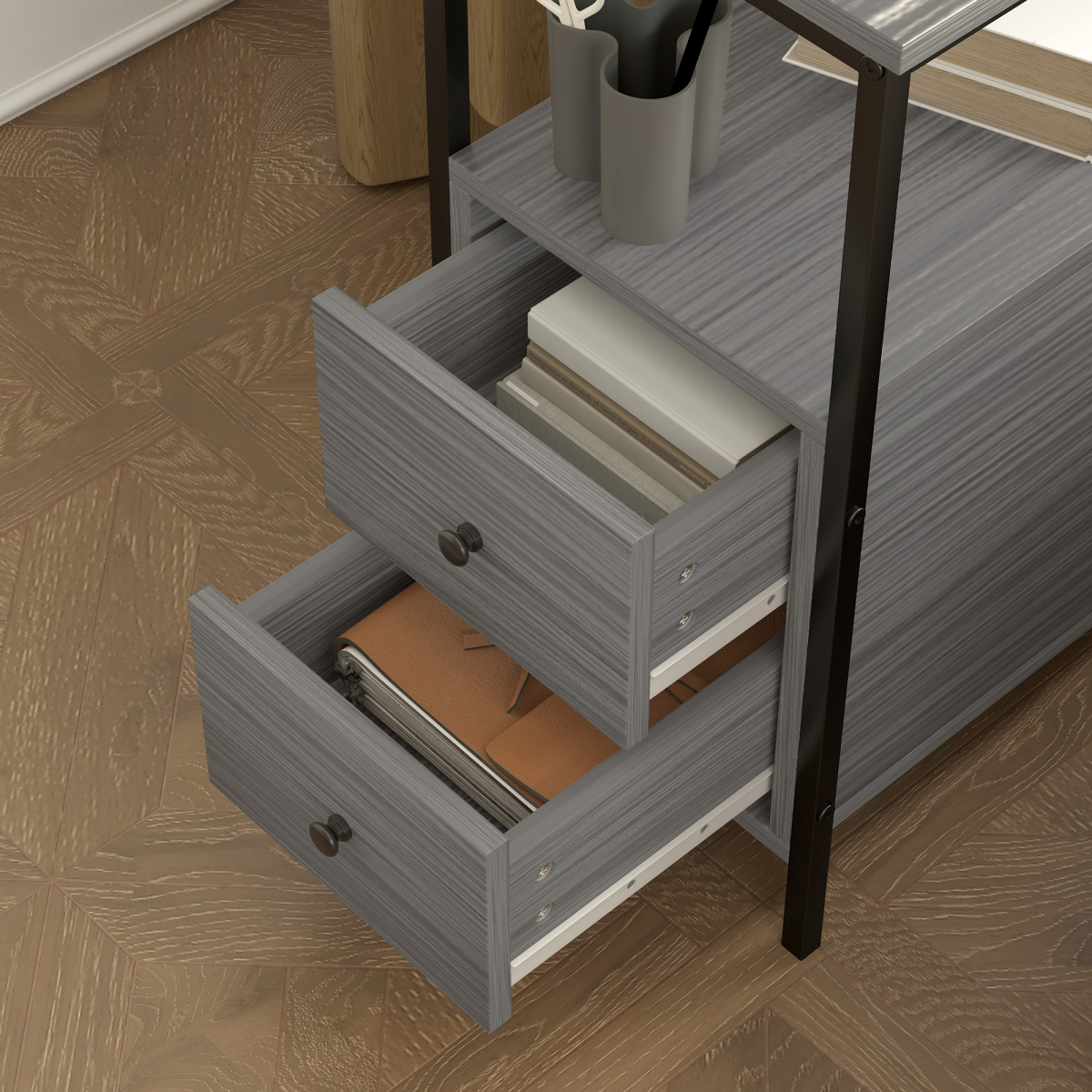 HOMCOM Narrow End Table, Sofa Side Table with 2 Drawers Storage Shelf, Grey