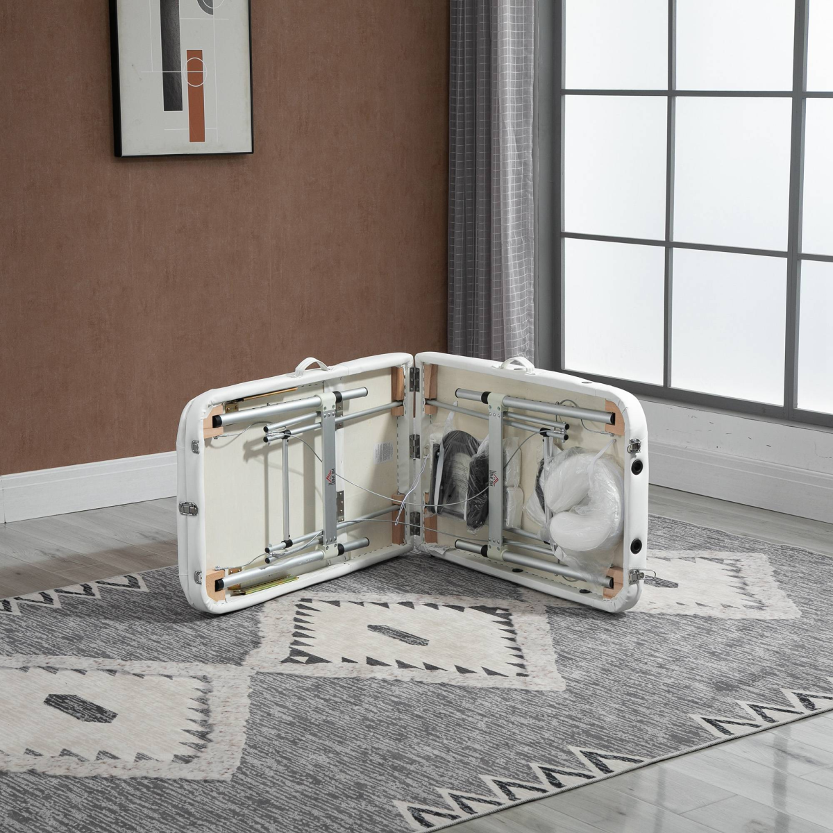 HOMCOM Folding PVC Leather Massage Table Aluminium Frame w/Headrest