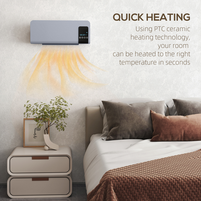 HOMCOM 2000W Wall Mounted Ceramic Heater with Remote Control for Home, Grey