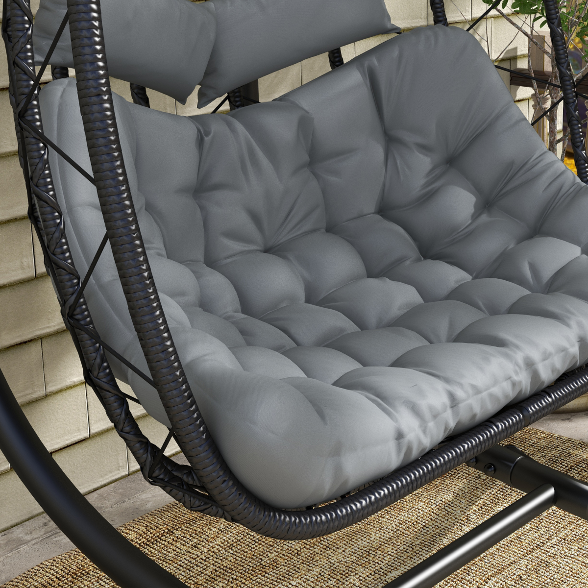 Outsunny PE Hanging Swing Chair with Thick Cushion, Patio Hanging Chair, Black