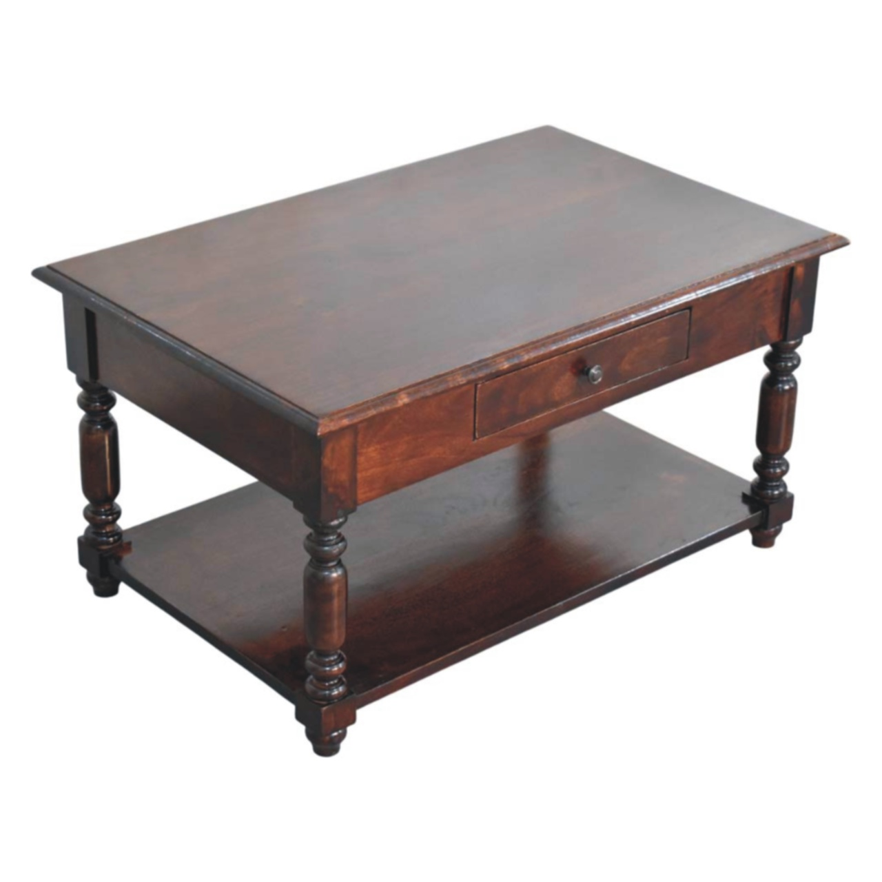 Artisan Furniture Solid Wood Turned Legs Cherry Console Table, 2 Drawers & 1 Open Slot, Dark Brown