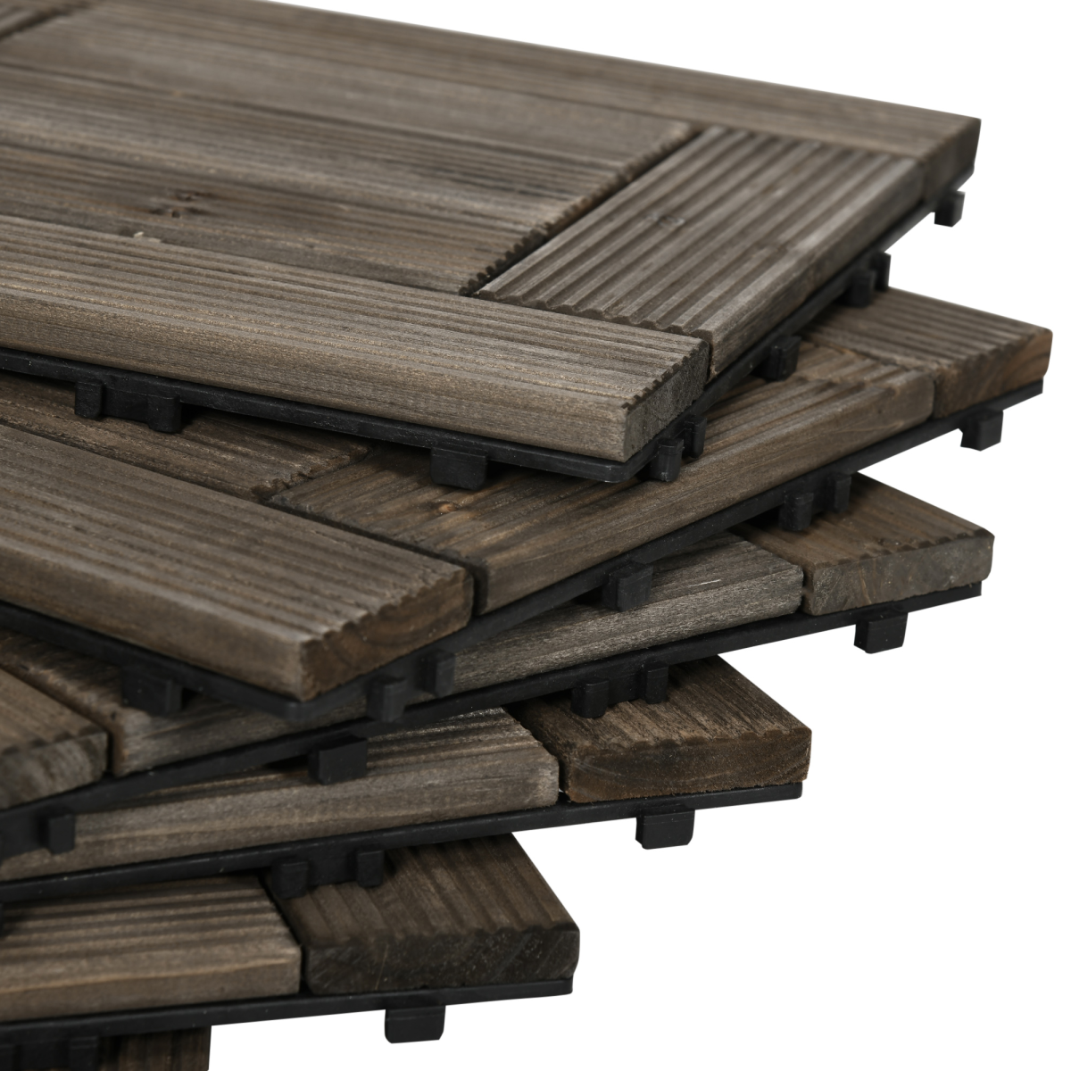 Set of 27 Wooden Interlocking Decking Tiles, 30 x 30 cm, Total 2.5?, Grey