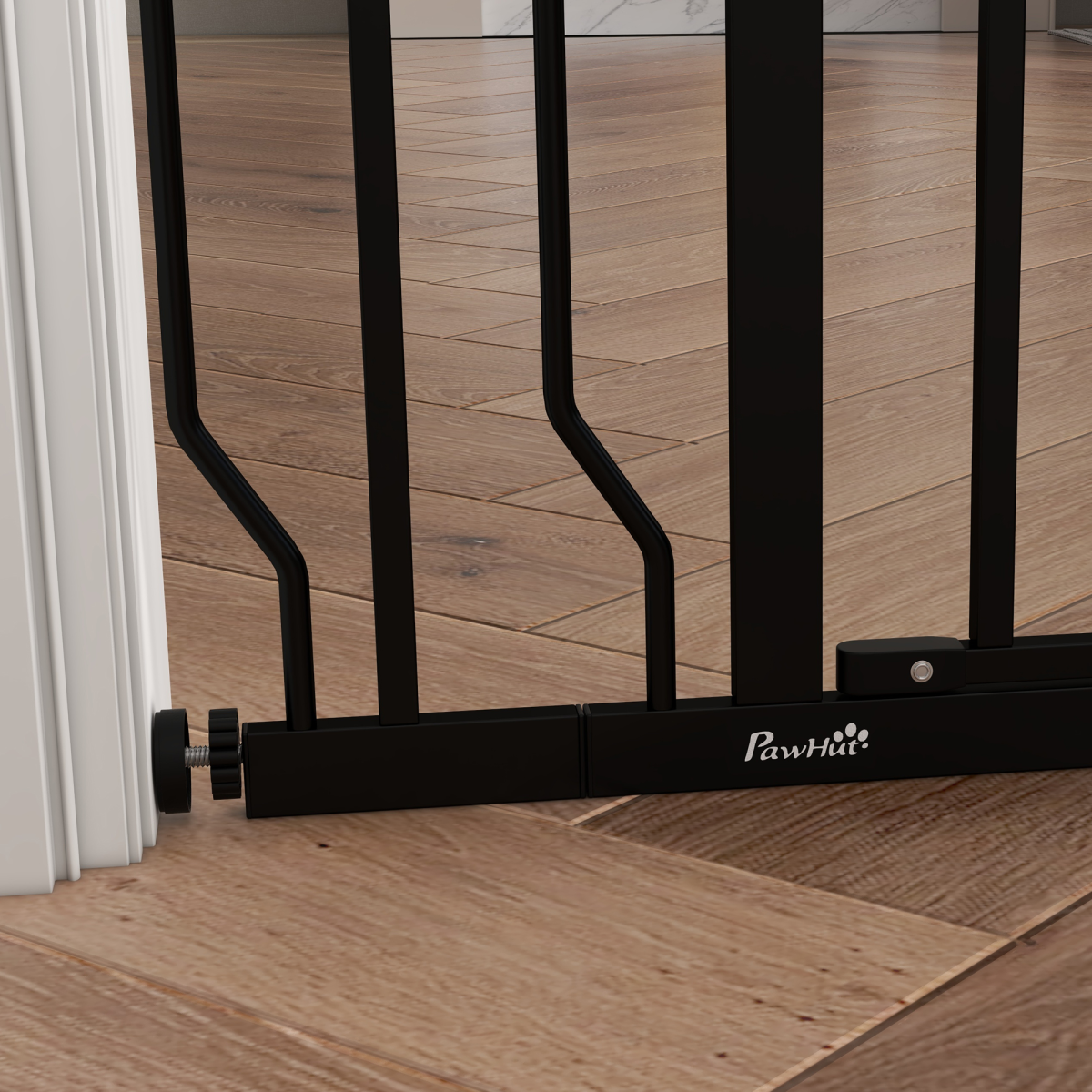 PawHut Dog Gate Wide Stair Gate with Door Pressure Fit, 75-95W cm, Black