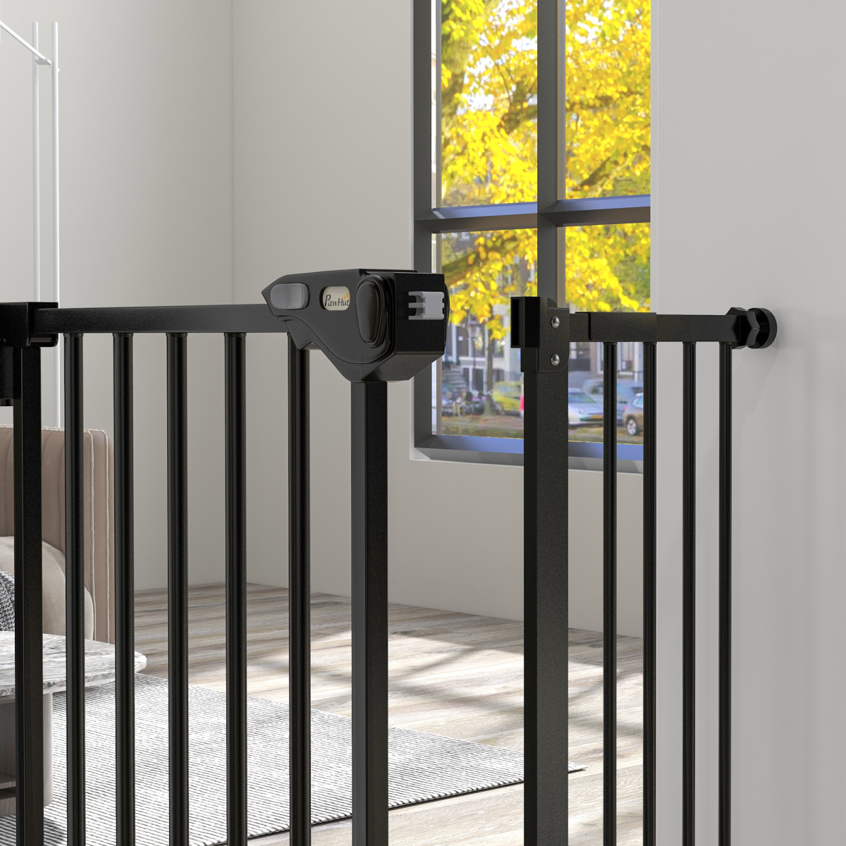 PawHut Adjustable Safety Gate w/ 1 Extensions and Four Adjustable Screws, Black