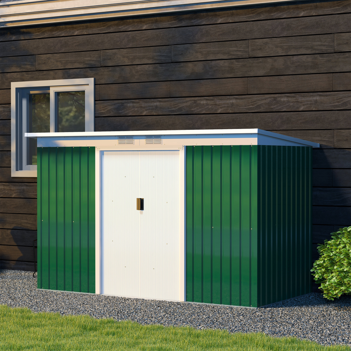 9ft x 4.25ft Garden Metal Storage Shed Equipment Tool Box Ventilation & Doors